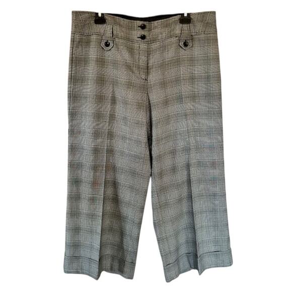 RQT High Rise Gray Plaid Wide Leg Cuffed Flat Front Pants size 14 - Picture 1 of 4